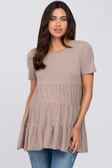 Taupe Tiered Maternity Short Sleeve Top