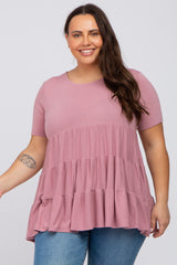 Mauve Tiered Plus Short Sleeve Top