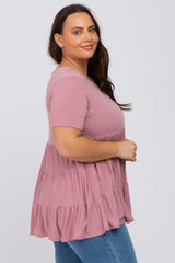 Mauve Tiered Plus Short Sleeve Top