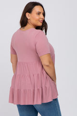 Mauve Tiered Plus Short Sleeve Top