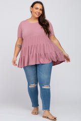 Mauve Tiered Plus Short Sleeve Top