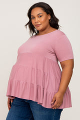 Mauve Tiered Maternity Plus Short Sleeve Top