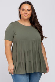 Olive Tiered Plus Short Sleeve Top