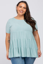 Mint Green Tiered Plus Short Sleeve Top