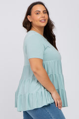 Mint Green Tiered Plus Short Sleeve Top