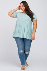 Mint Green Tiered Plus Short Sleeve Top