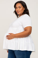 Ivory Tiered Maternity Plus Short Sleeve Top