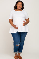 Ivory Tiered Maternity Plus Short Sleeve Top