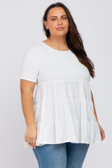 Ivory Tiered Maternity Plus Short Sleeve Top