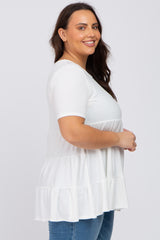 Ivory Tiered Plus Short Sleeve Top