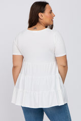 Ivory Tiered Plus Short Sleeve Top