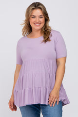 Lavender Tiered Maternity Plus Short Sleeve Top