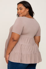 Taupe Tiered Maternity Plus Short Sleeve Top