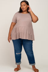 Taupe Tiered Maternity Plus Short Sleeve Top