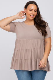 Taupe Tiered Plus Short Sleeve Top