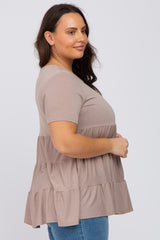 Taupe Tiered Plus Short Sleeve Top