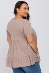 Taupe Tiered Plus Short Sleeve Top