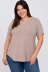 Taupe Tiered Plus Short Sleeve Top