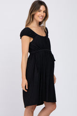 Black Front Tie Maternity Dress