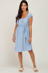 Light Blue Front Tie Maternity Dress