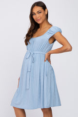 Light Blue Front Tie Maternity Dress