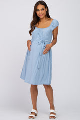 Light Blue Front Tie Maternity Dress