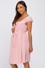 Light Pink Front Tie Maternity Dress