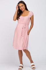 Light Pink Front Tie Maternity Dress