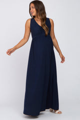 Navy Blue V-Neck Sleeveless Maternity Maxi Dress