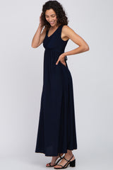 Navy Blue V-Neck Sleeveless Maxi Dress