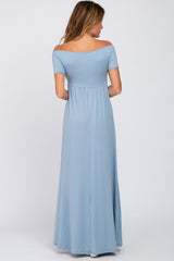 Light Blue Off Shoulder Wrap Maxi Dress