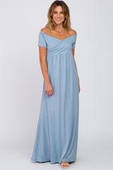 Light Blue Off Shoulder Wrap Maxi Dress