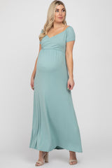 Mint Off Shoulder Wrap Maternity Maxi Dress