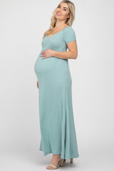 Mint Off Shoulder Wrap Maternity Maxi Dress