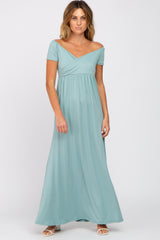 Mint Off Shoulder Wrap Maternity Maxi Dress