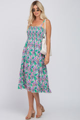 Jade Floral Smocked Ruffle Tiered Midi Dress