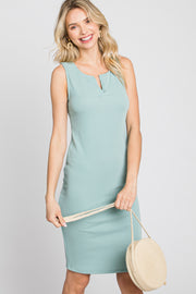 Light Green Ribbed V-Neck Dress