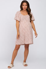 Cream Floral Short Sleeve Maternity Dress