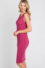 Magenta Ribbed V-Neck Dress