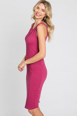 Magenta Ribbed V-Neck Dress