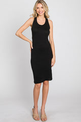 Black Ribbed Crisscross Back Dress