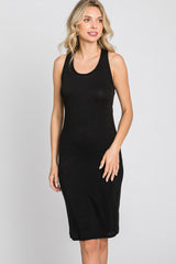 Black Ribbed Crisscross Back Dress