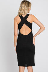 Black Ribbed Crisscross Back Dress