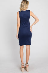 Navy Fitted Wrap Dress