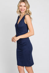 Navy Fitted Wrap Dress