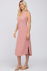 Mauve Heathered Sleeveless Pocket Front Midi Dress