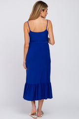 Royal Blue Waist Tie Ruffle Hem Maternity Midi Dress