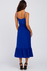 Royal Blue Waist Tie Ruffle Hem Midi Dress