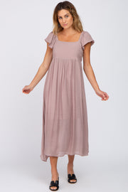 Mauve Square Neck Ruffle Sleeve Midi Dress