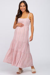 Pink Striped Tiered Maternity Maxi Dress